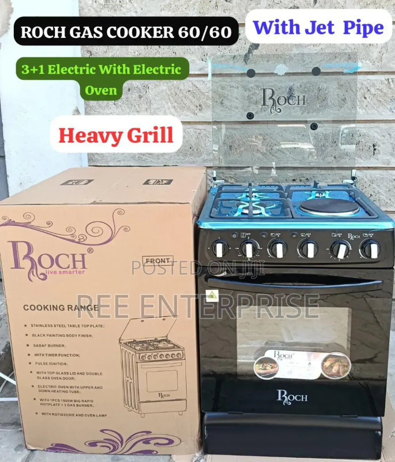 Roch Cooker 3 Gas 60*60 Jet Pipe Hot Electric Plate With Electric Oven