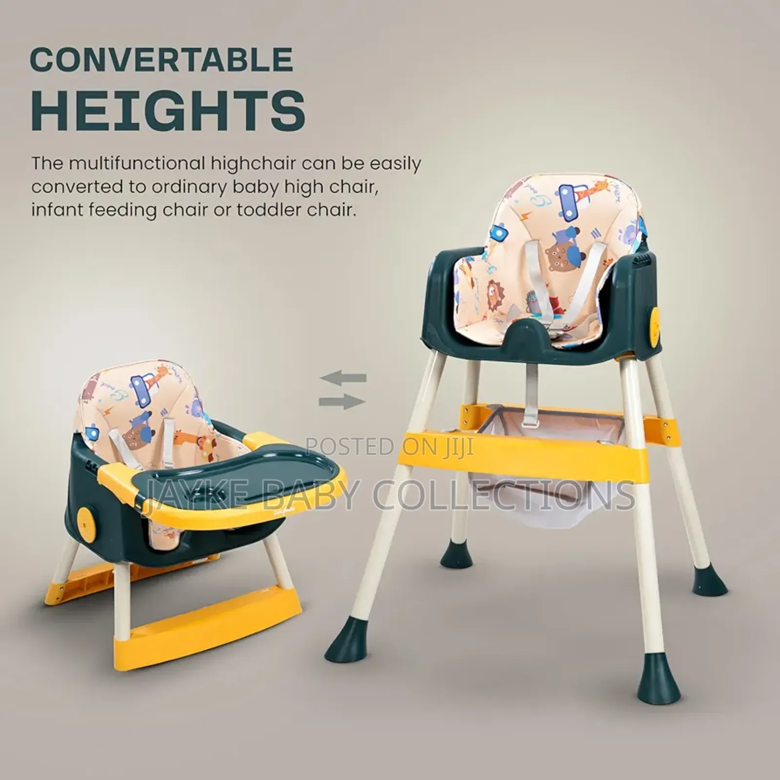 3-in-1 Adjustable Baby High Chair With Tray