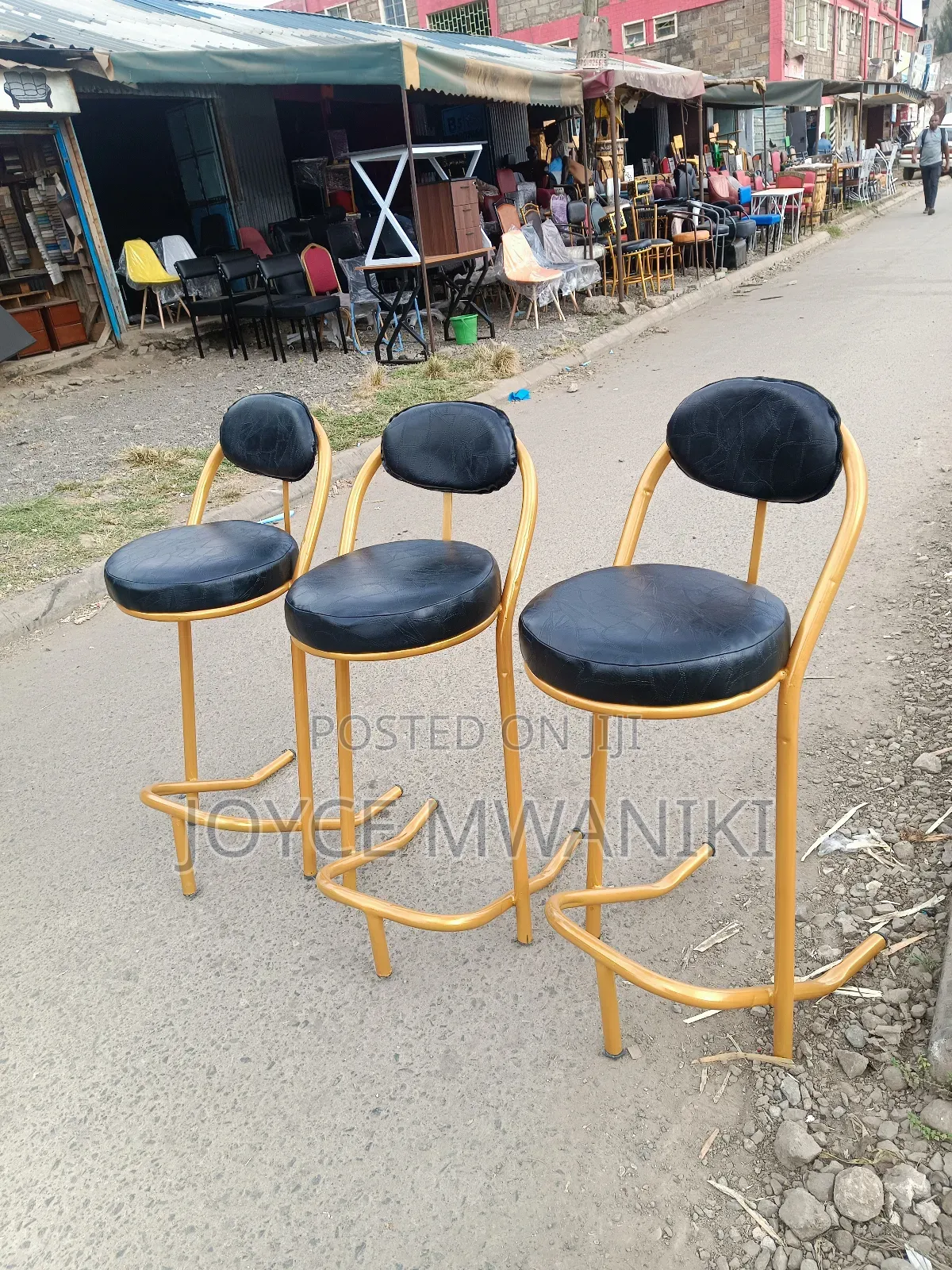 High Bar Chairs, Black and Gold 