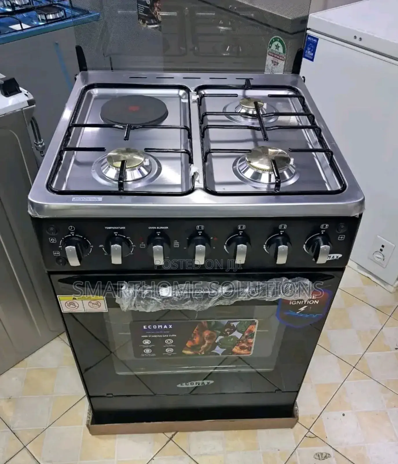 Ecomax Black 60*60 3gas+1hotplate Cooker With Rapid Hotplate