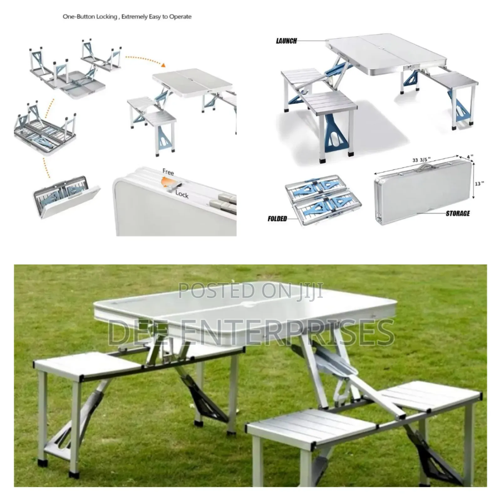 Portable Picnic Camping Chair and Table Set With 4 Seats