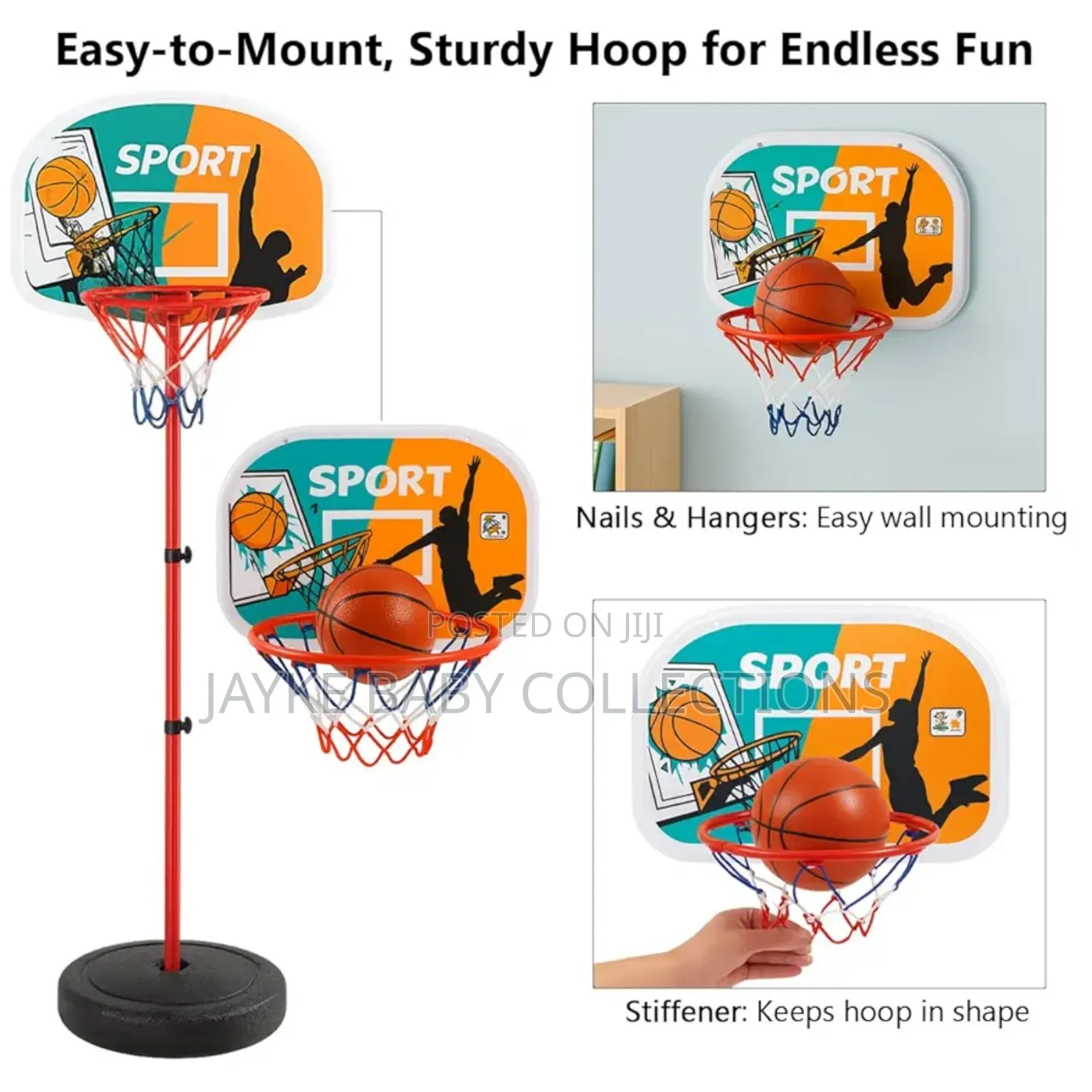 Adjustable Portable Basketball Hoop for Kids