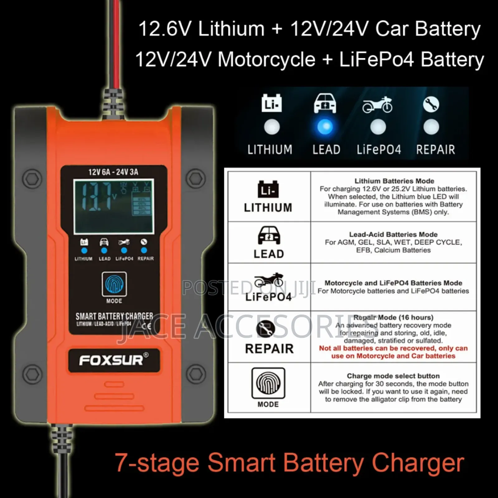 Car Battery Charger 12v/24 Agm,Lead ,Lifepo4