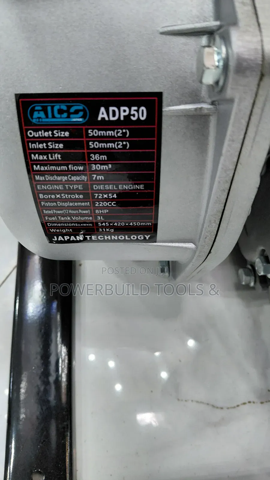 Aico Diesel Waterpump Adp50 50mm 2" Petrol Powered 8hp Engine