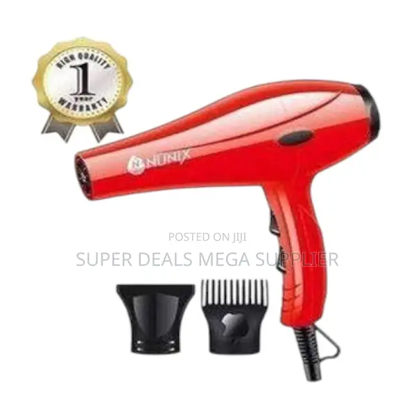 Nunix Hd01 Red Hair Dryer With Quiet Motor and Easy Grip Handle
