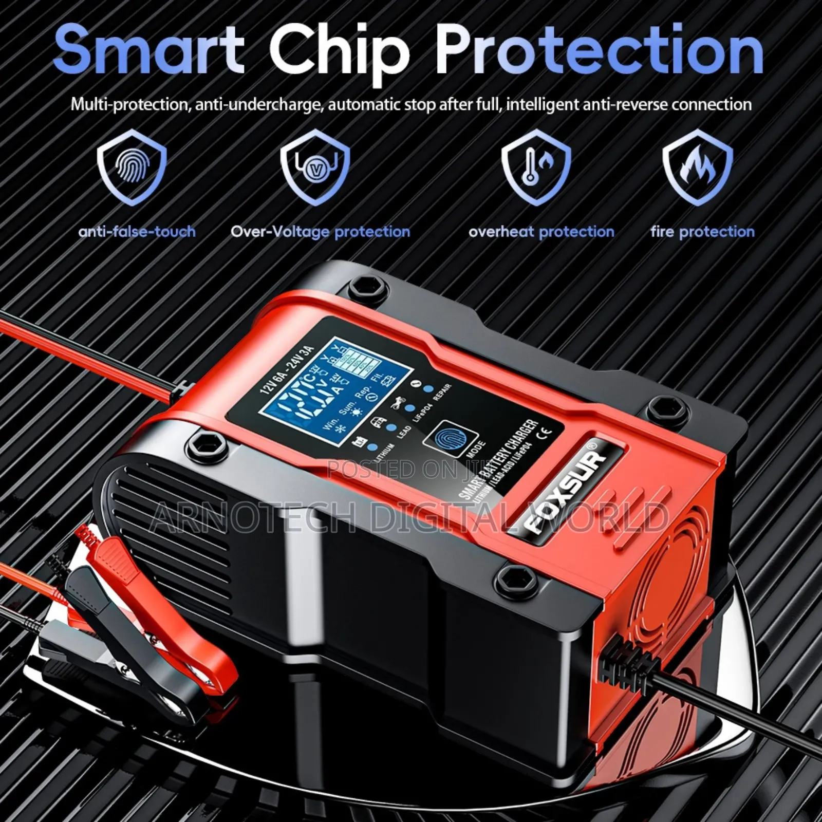 Foxsur Automatic 12v/24v LCD Pulse Repair Battery Charger
