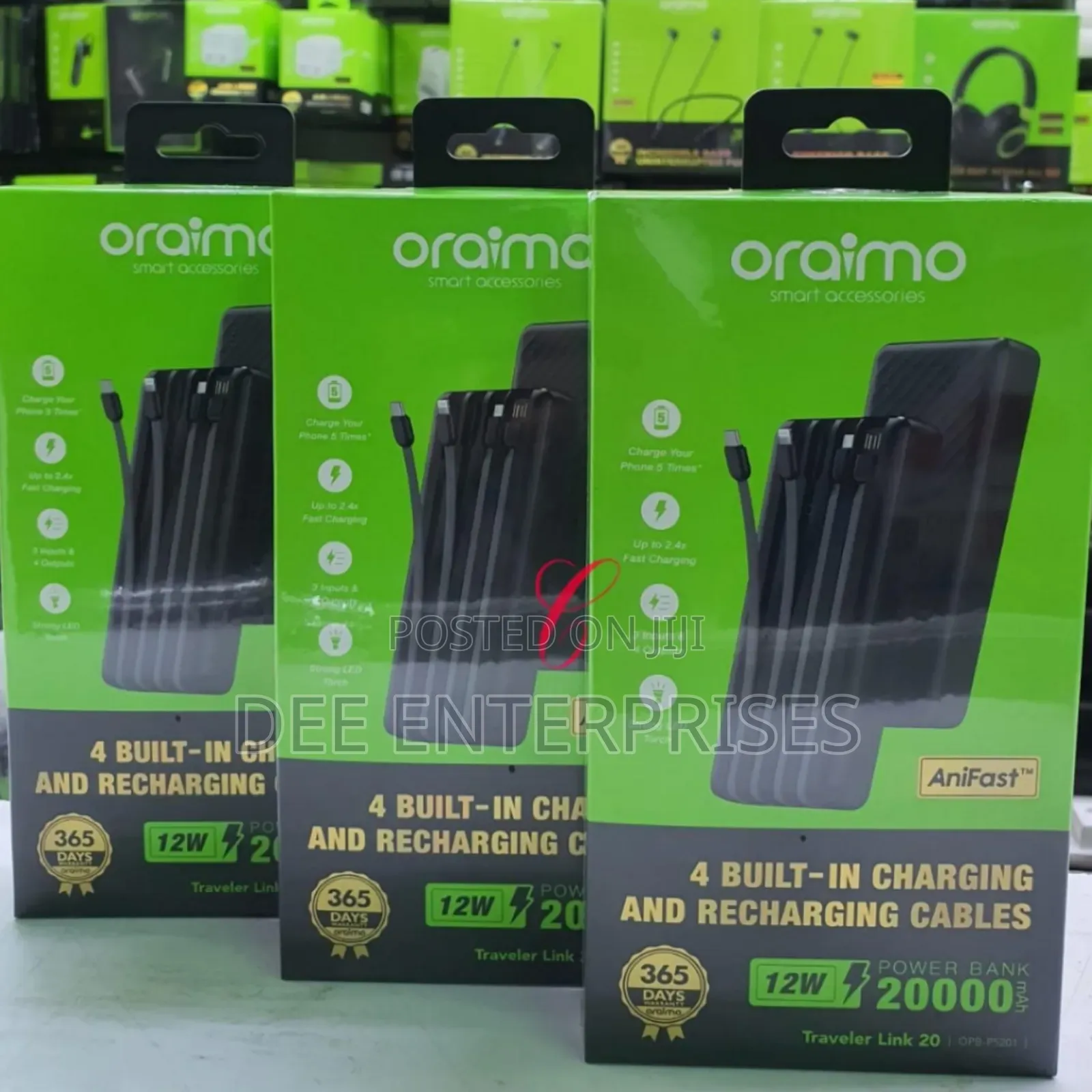 Oraimo Traveler 20,000mah Power Bank With 4 Built in Cables