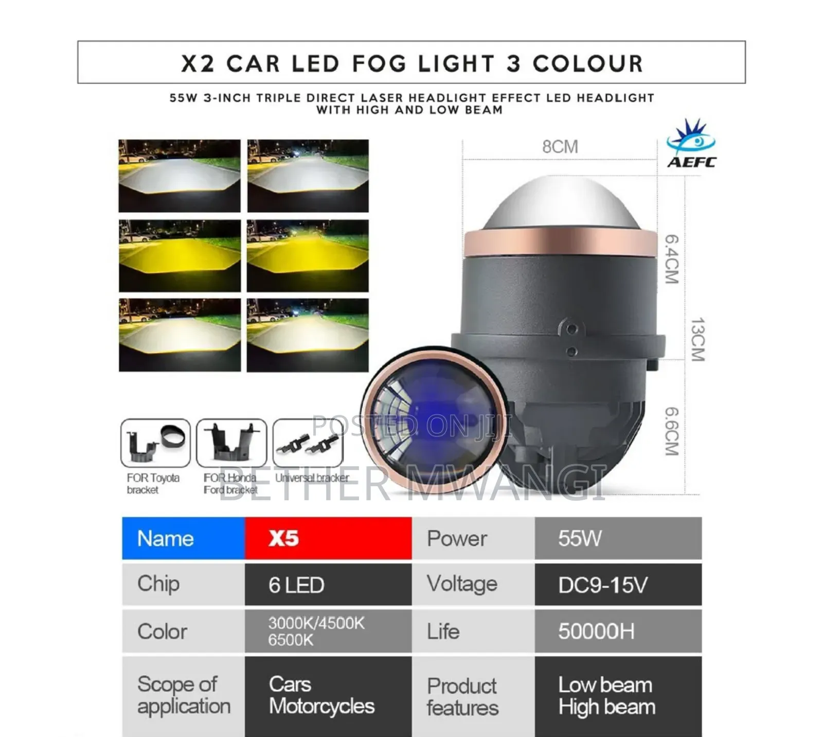 Universal X2 Car Bi Led 3-in 1 Fog Projector Light in Kenya