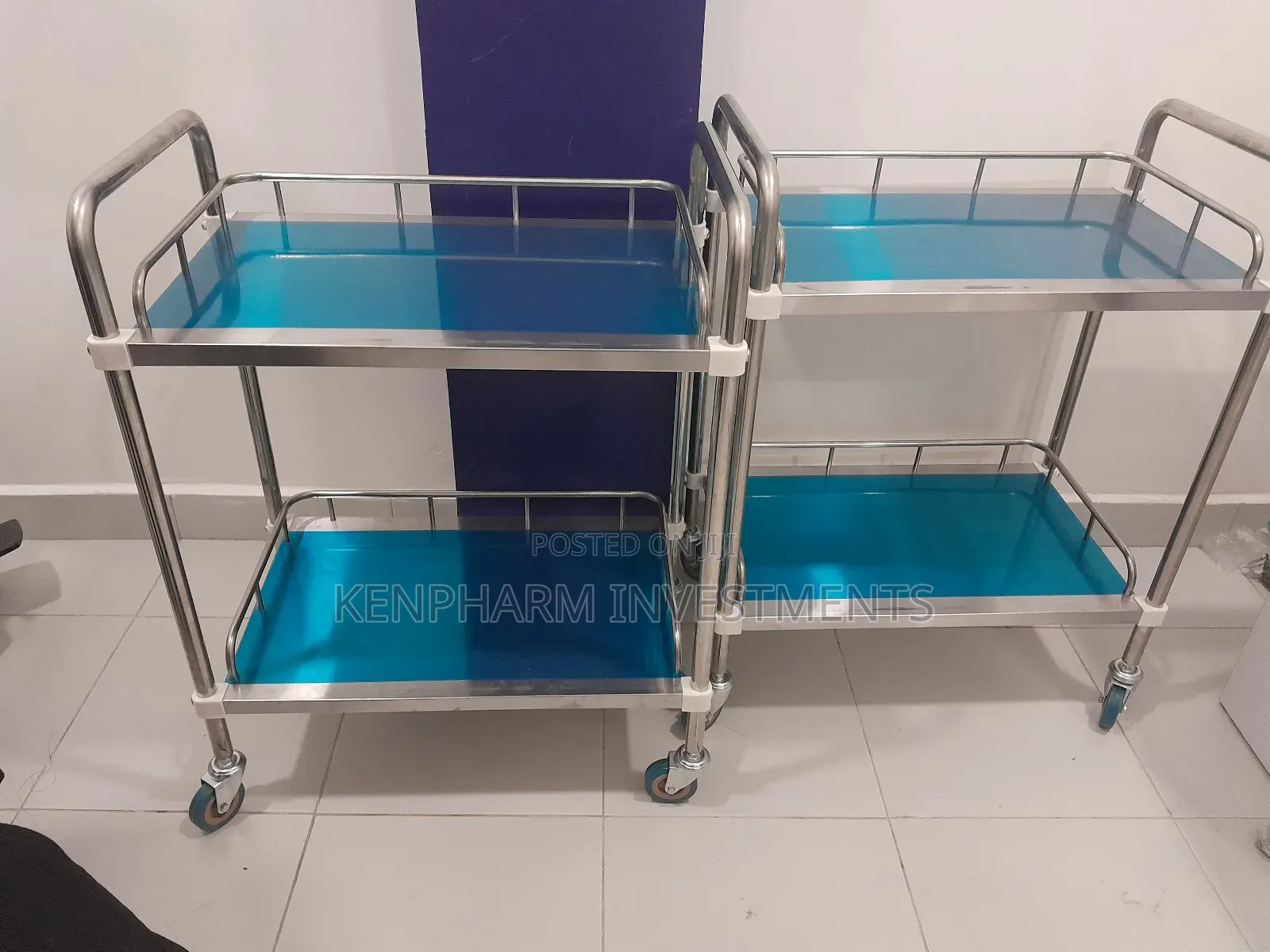 Instrument Trolley, Medicine Trolley, Hospital Trolley; 2 Shelves