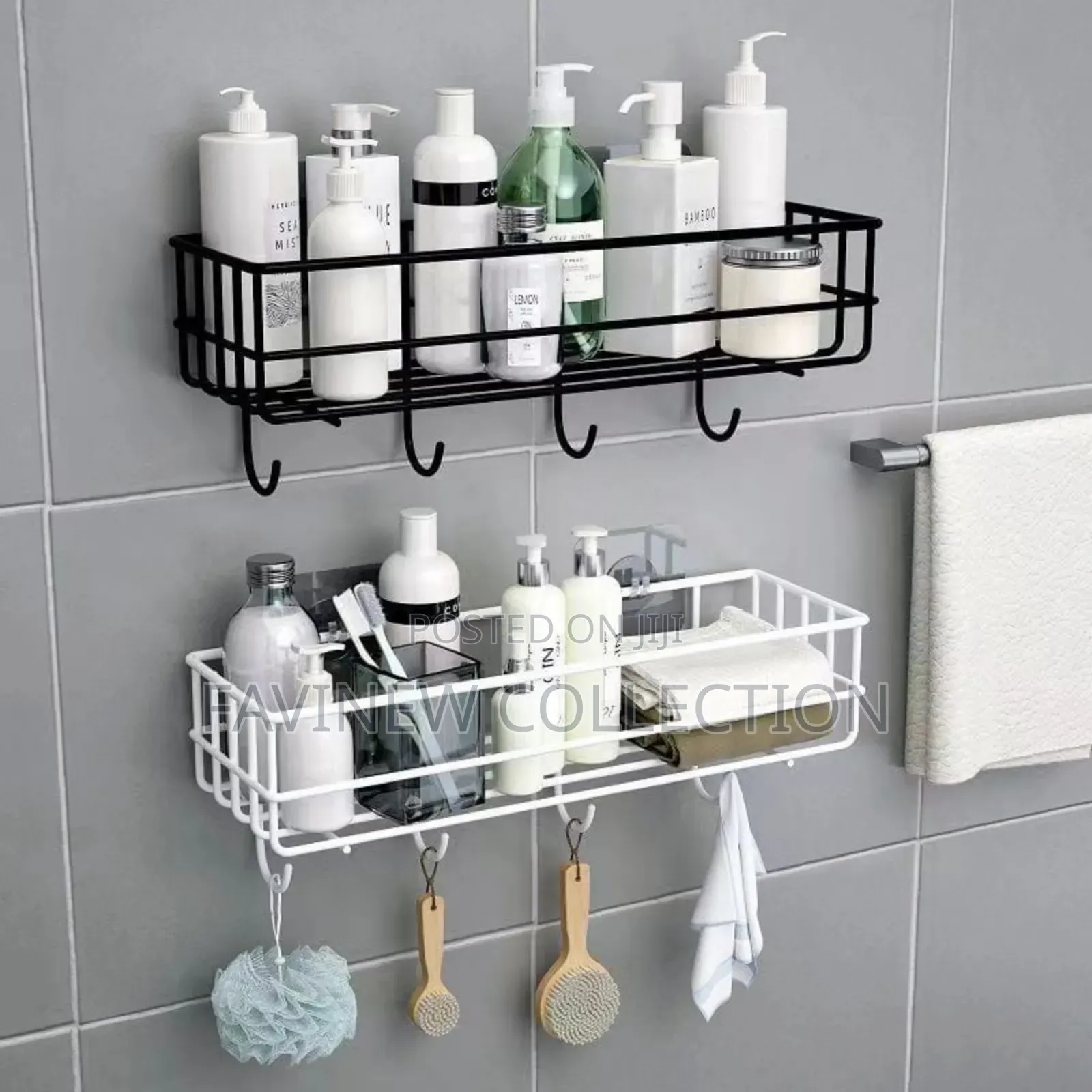 Punch Free Bathroom Shelf Storage Rack/Organizer With Hooks Stickers