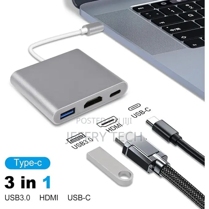 Usb C to Hdmi Multiport Adapter,3-in-1 Type-C Hub to Hdmi Output/Us