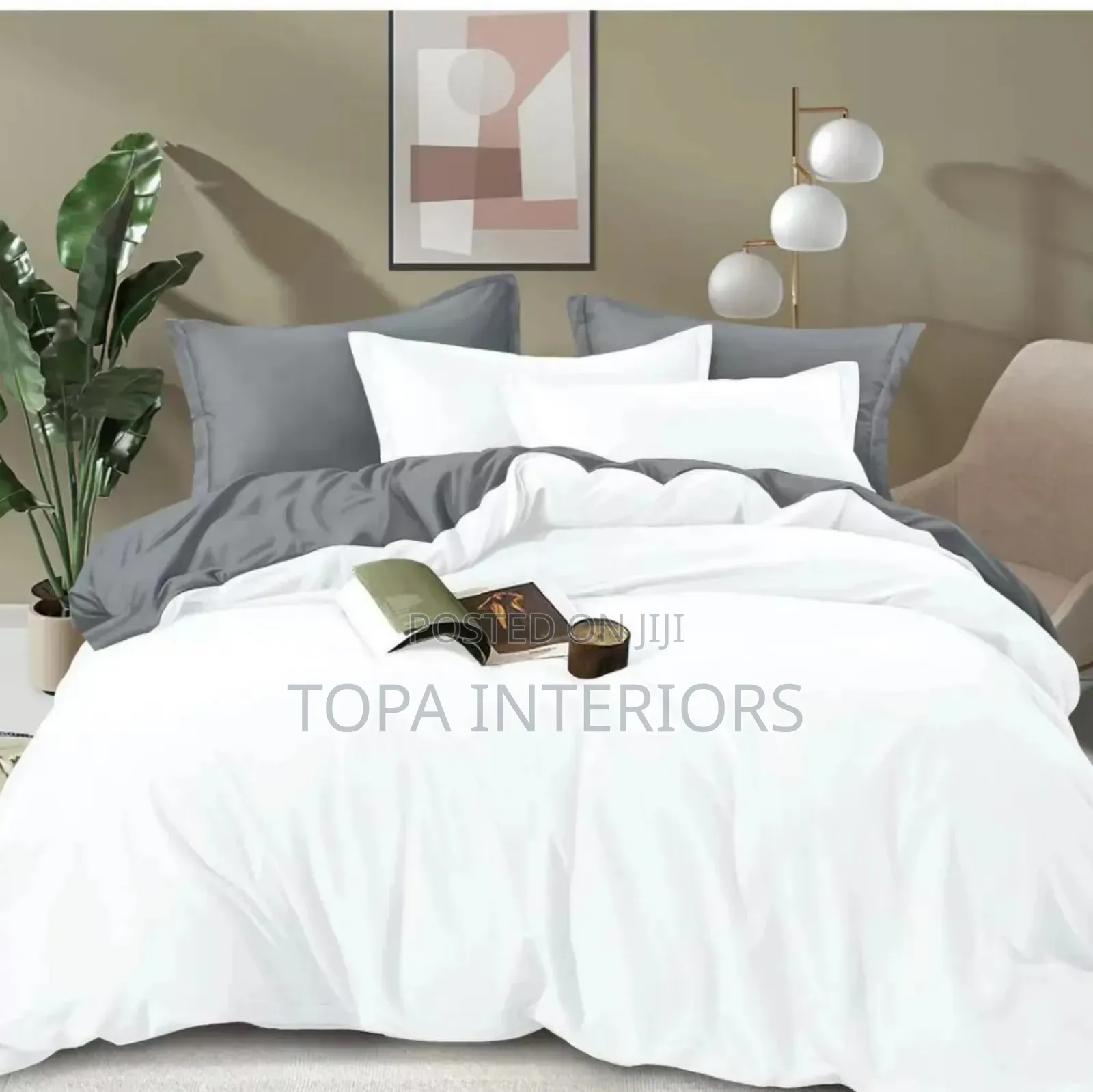 Two Sided White and Grey Cotton Duvet Cover Sets