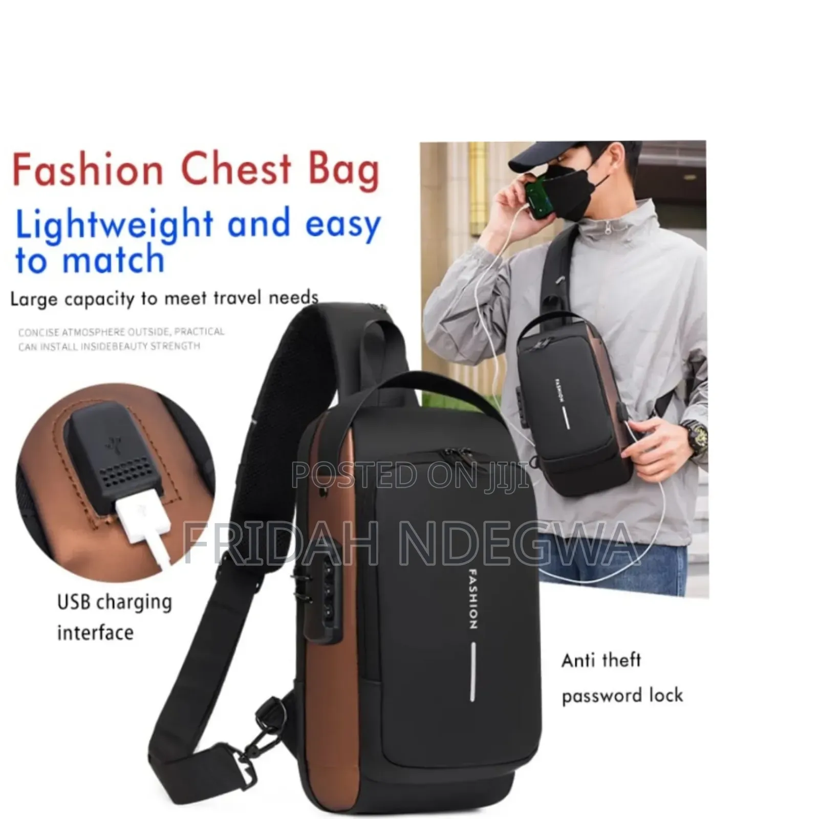 Multifunction Anti -Theft Usb Shoulder/Chest Bag, Sling for Travel