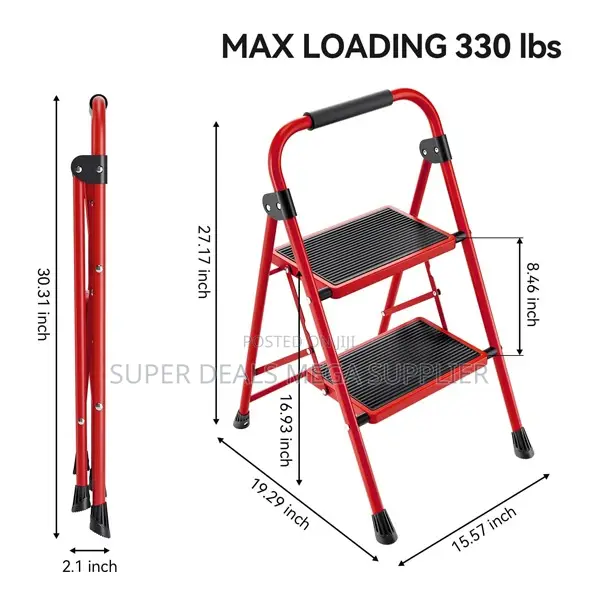 2 Step Foldable Kitchen Ladder | Anti- Slip Wide Pedal, Lightweight