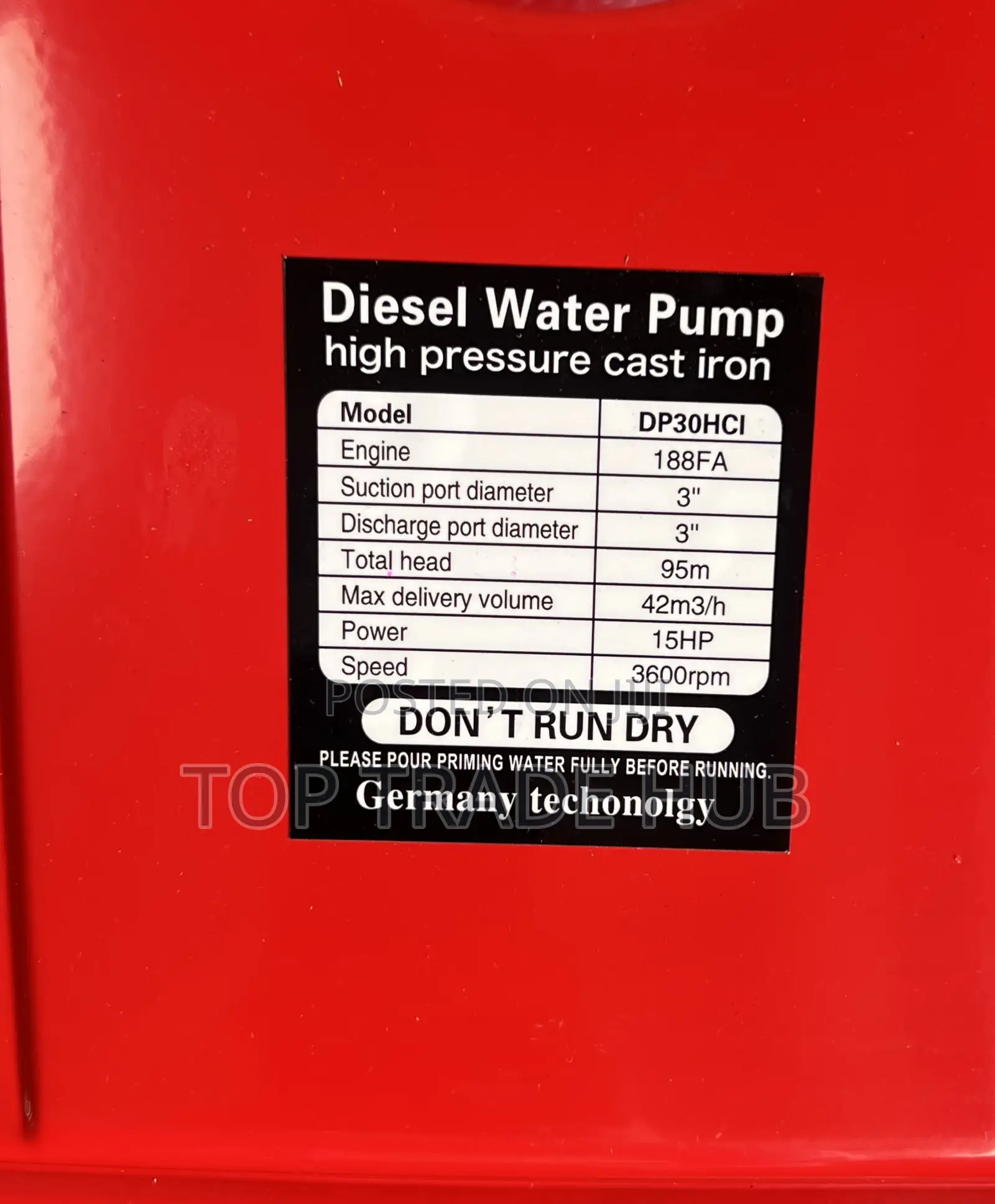 Heavy Duty Pulsar High Pressure Diesel Water Pump 3 Inch 15hp 95m Head