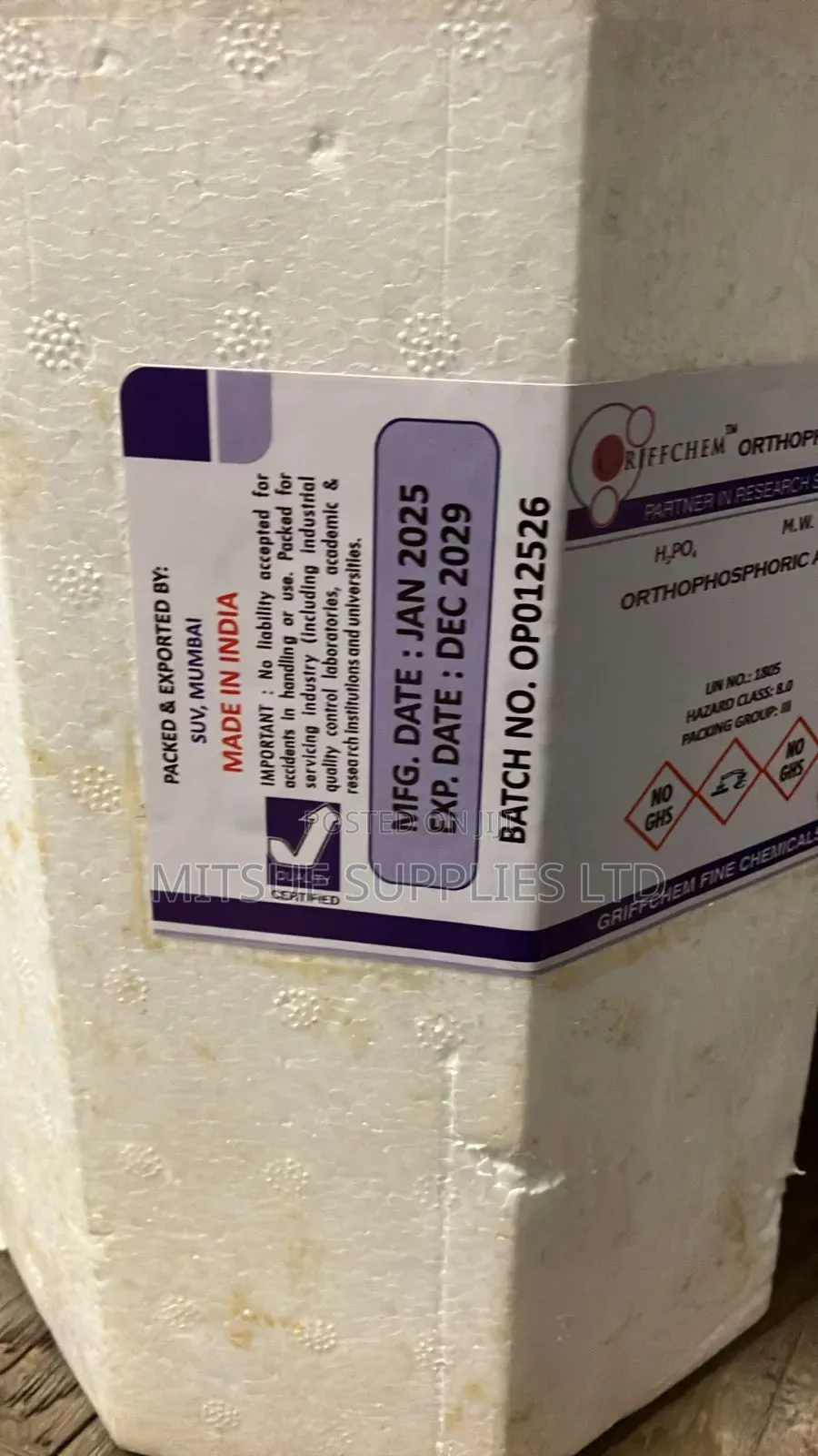 Orthophosphoric Acid 80% Lr 2.5l Griffchem For Laboratory Use