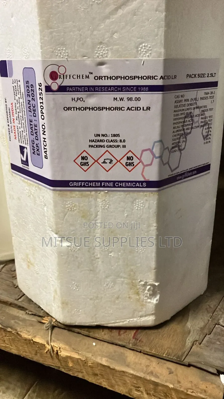 Orthophosphoric Acid 80% Lr 2.5l Griffchem For Laboratory Use