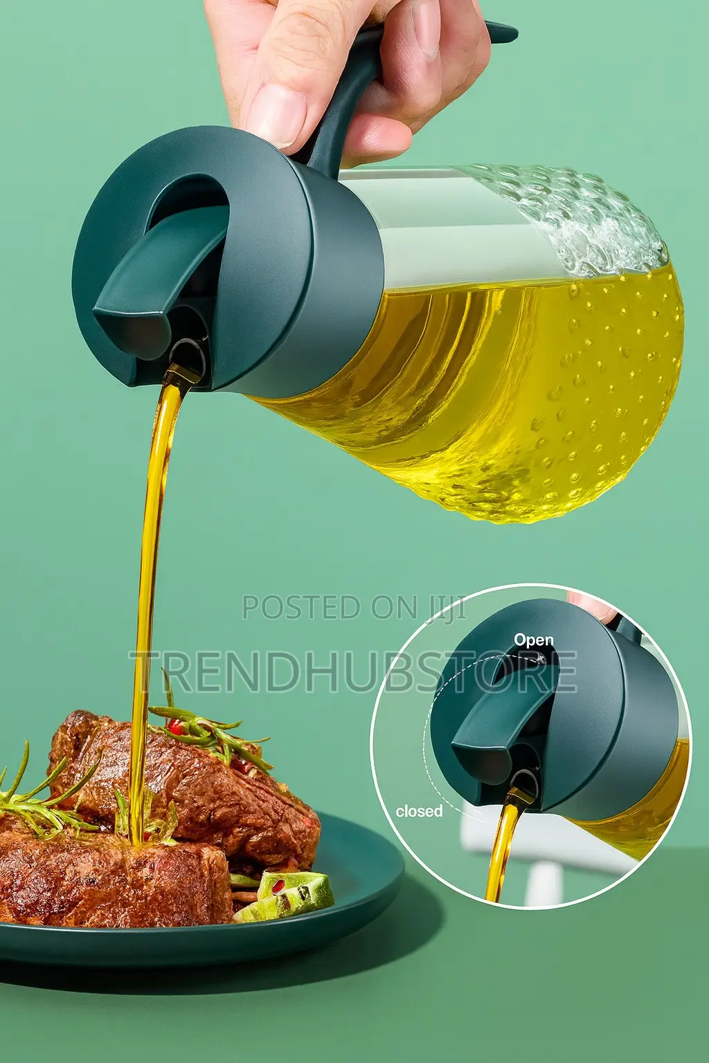 630ml Glass Oil Dispenser Bottle – Auto Flip Lid, Non-Drip