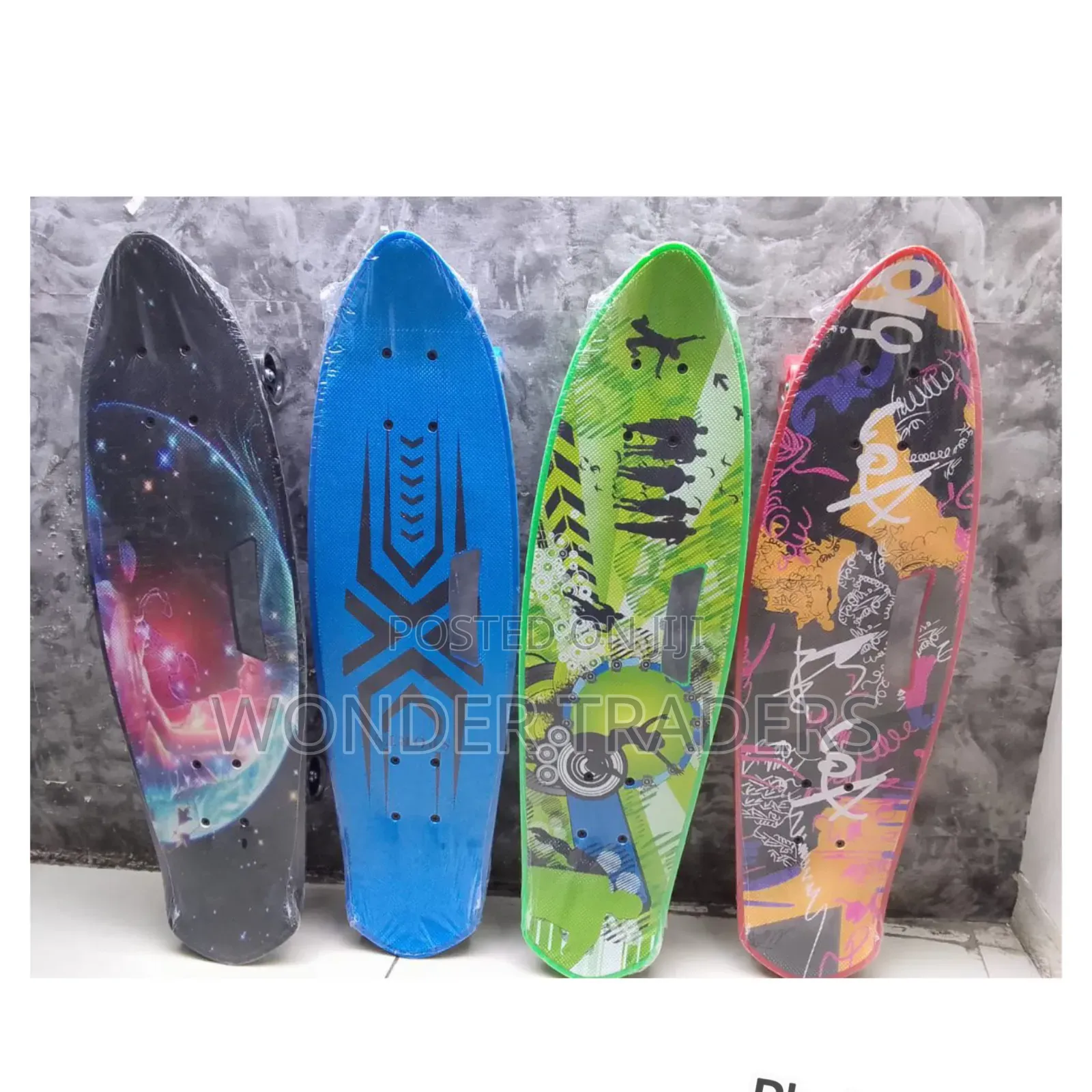Graphic Fish Shape Skate Board ,Rubber Wheels ,Wheels With Lights -
