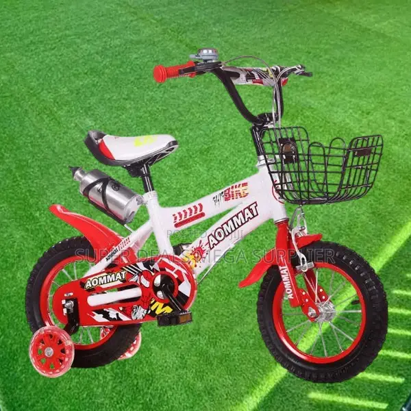 Red and White Kids Cycle 12-16 Inch With Water Bottle and Side Wheels