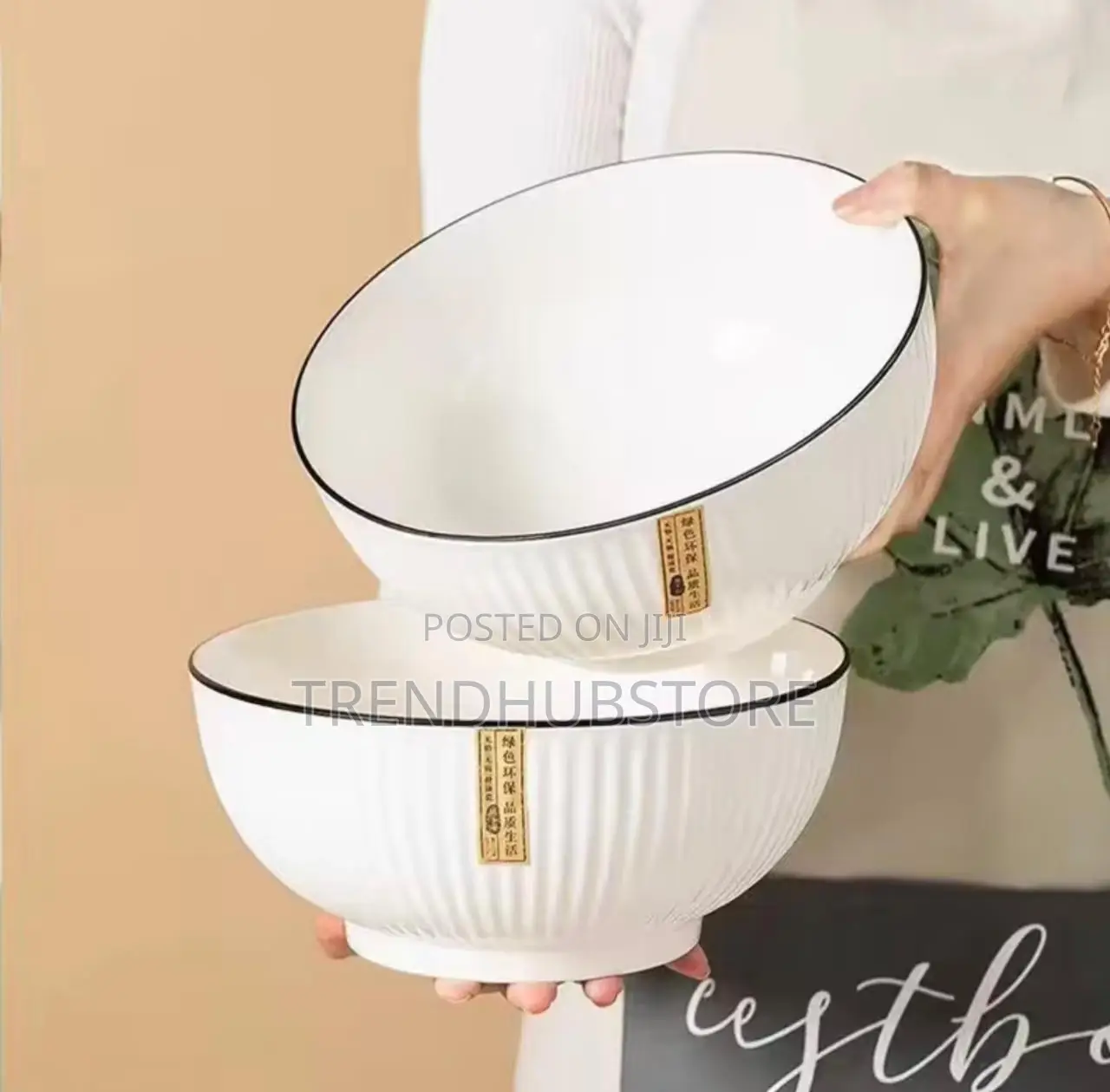 Clearance Deal!12pcs Ceramic Soup Bowls With Elegant Black Rim