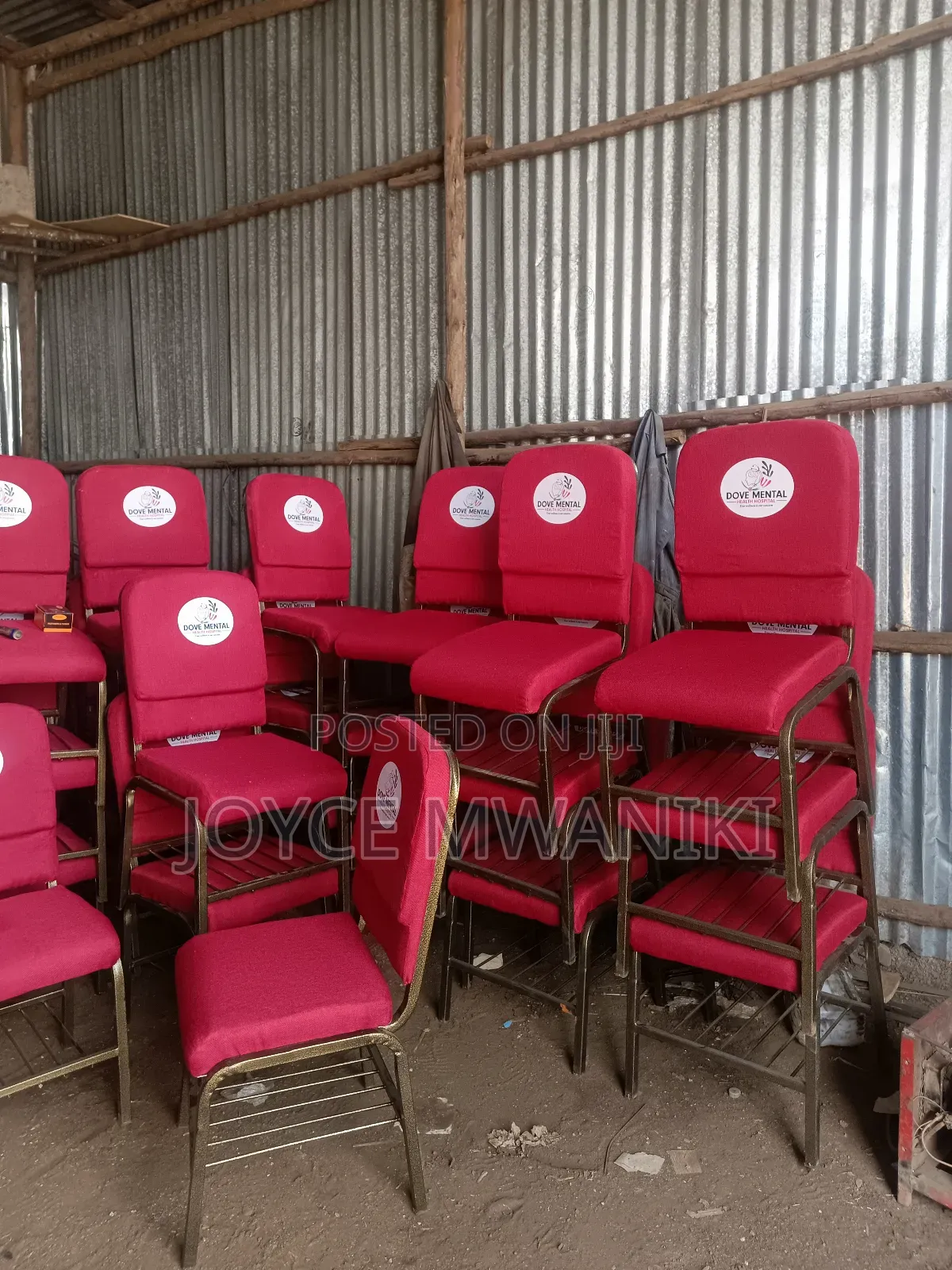 Church Chairs, Red With Logo and Powder Coated Frame ,