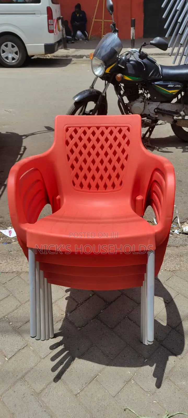 Plastic Chairs With Metal Tubing Legs Red Colour