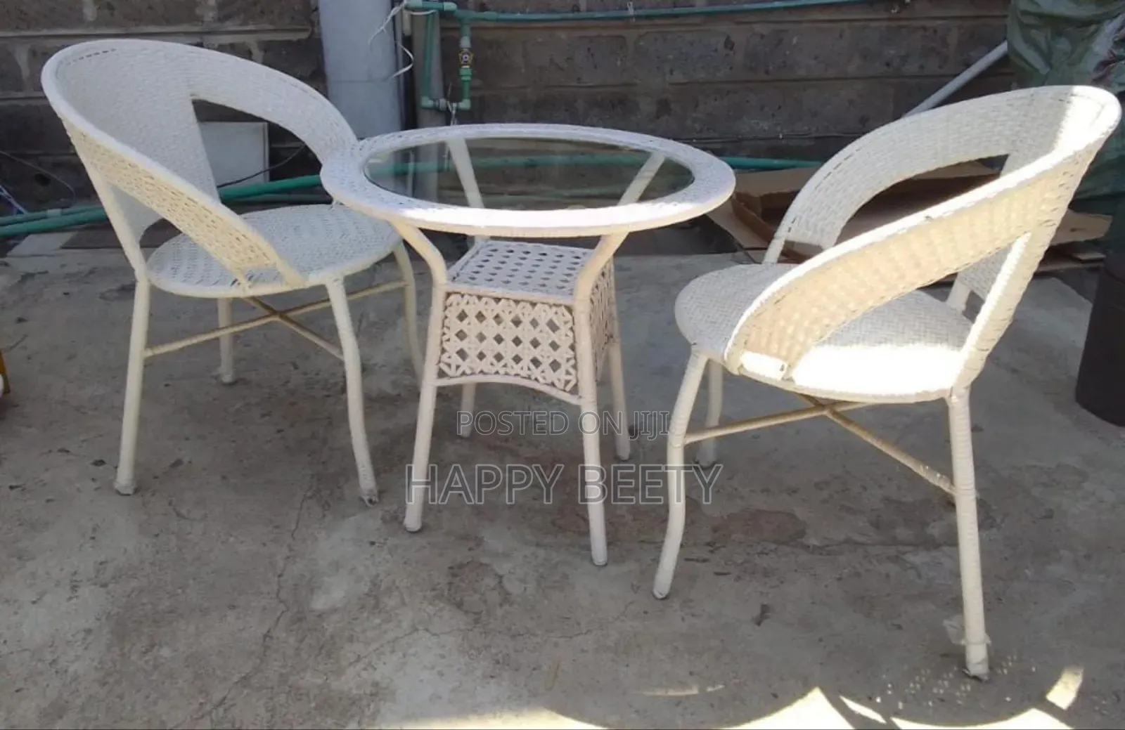 Outdoor Unique White Cane 2 Chair With 1 Table Set
