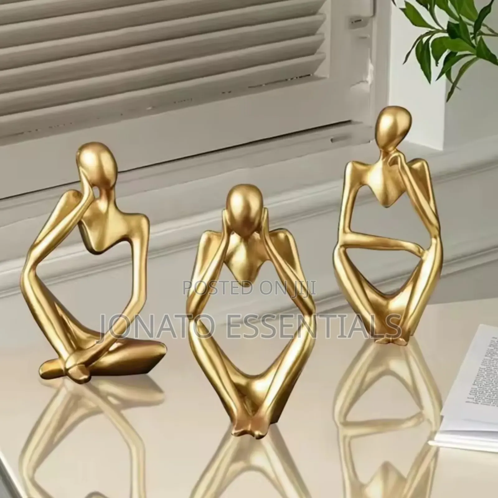 Golden Abstract Thinker Sculpture, Luxury Home Table Decor