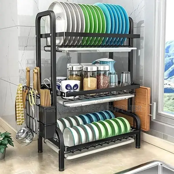Stainless Steel Dish Rack 3- Layer Space Saving Modern Style