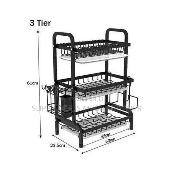 Compact 3- Layer Dish Rack Metallic Stainless Steel Organizer