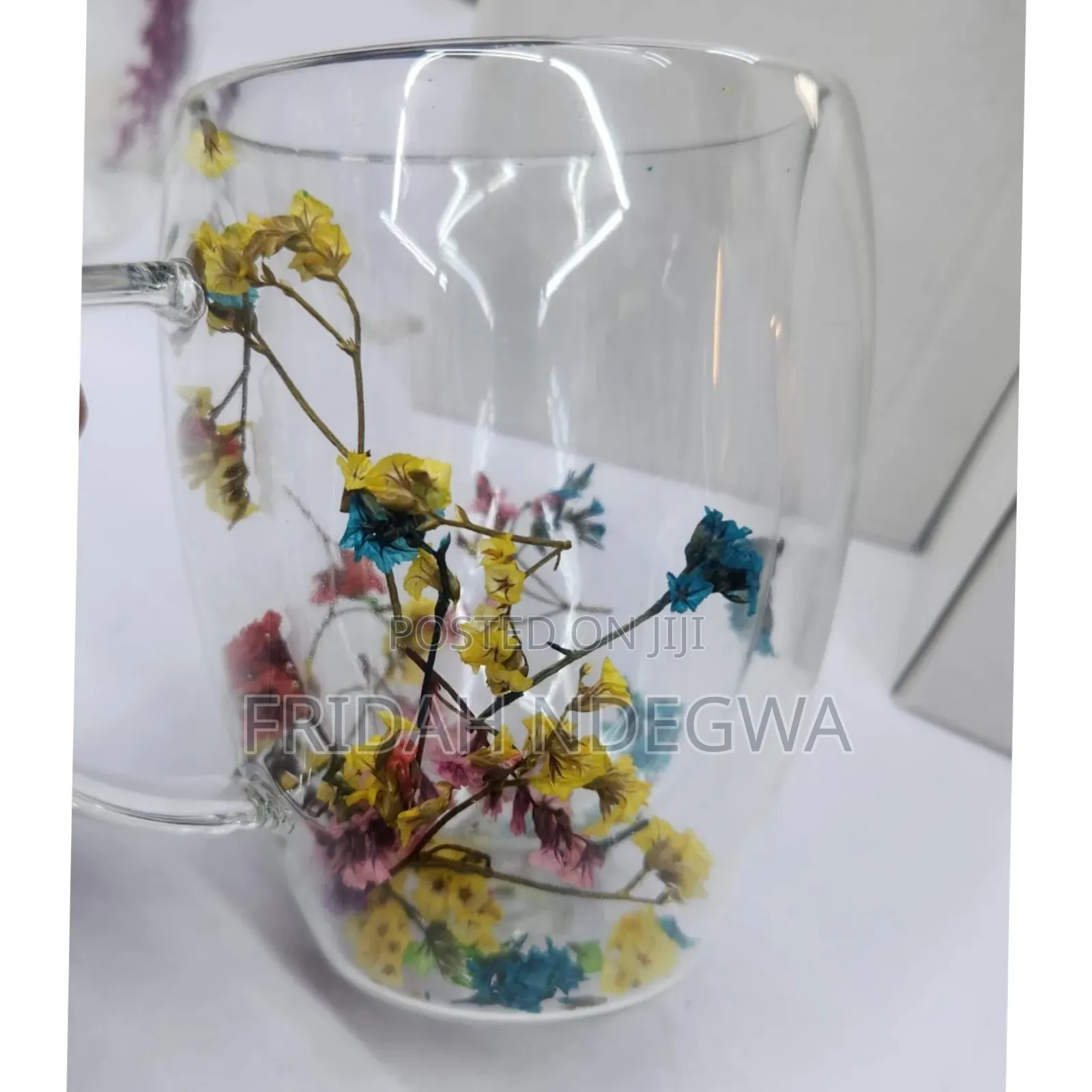 *Insulated Double Wall Glass Cup Dried Flower Coffee Cup With Handle