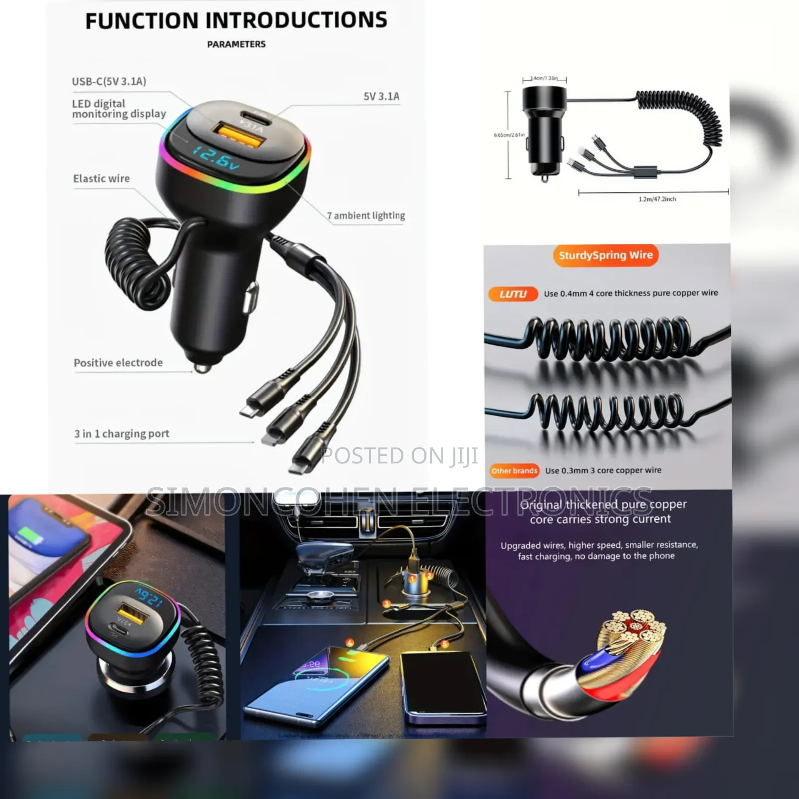 3 In 1 Car Usb Charger
