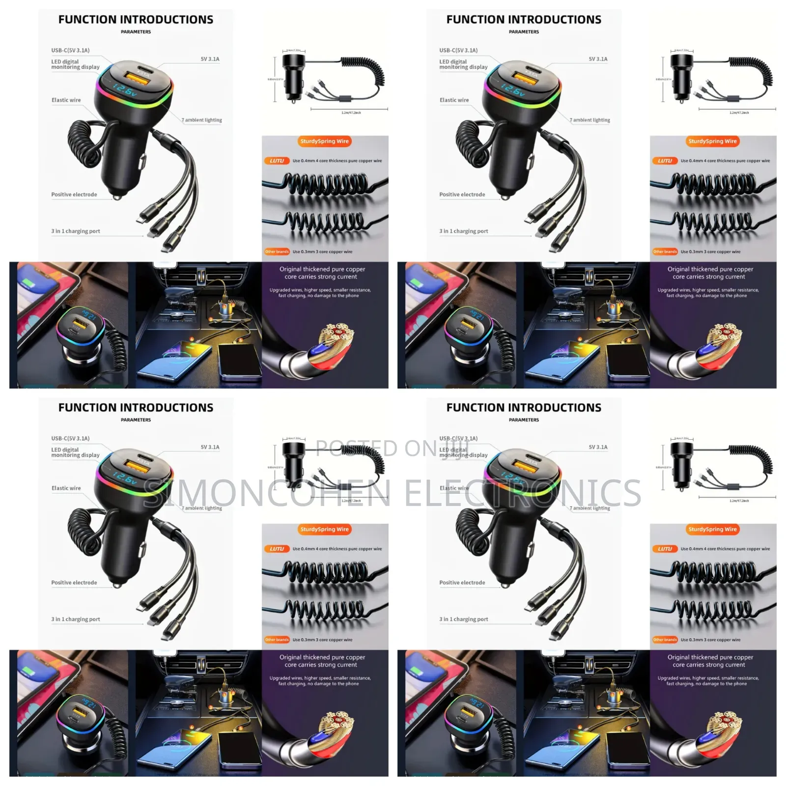 3 In 1 Car Usb Charger
