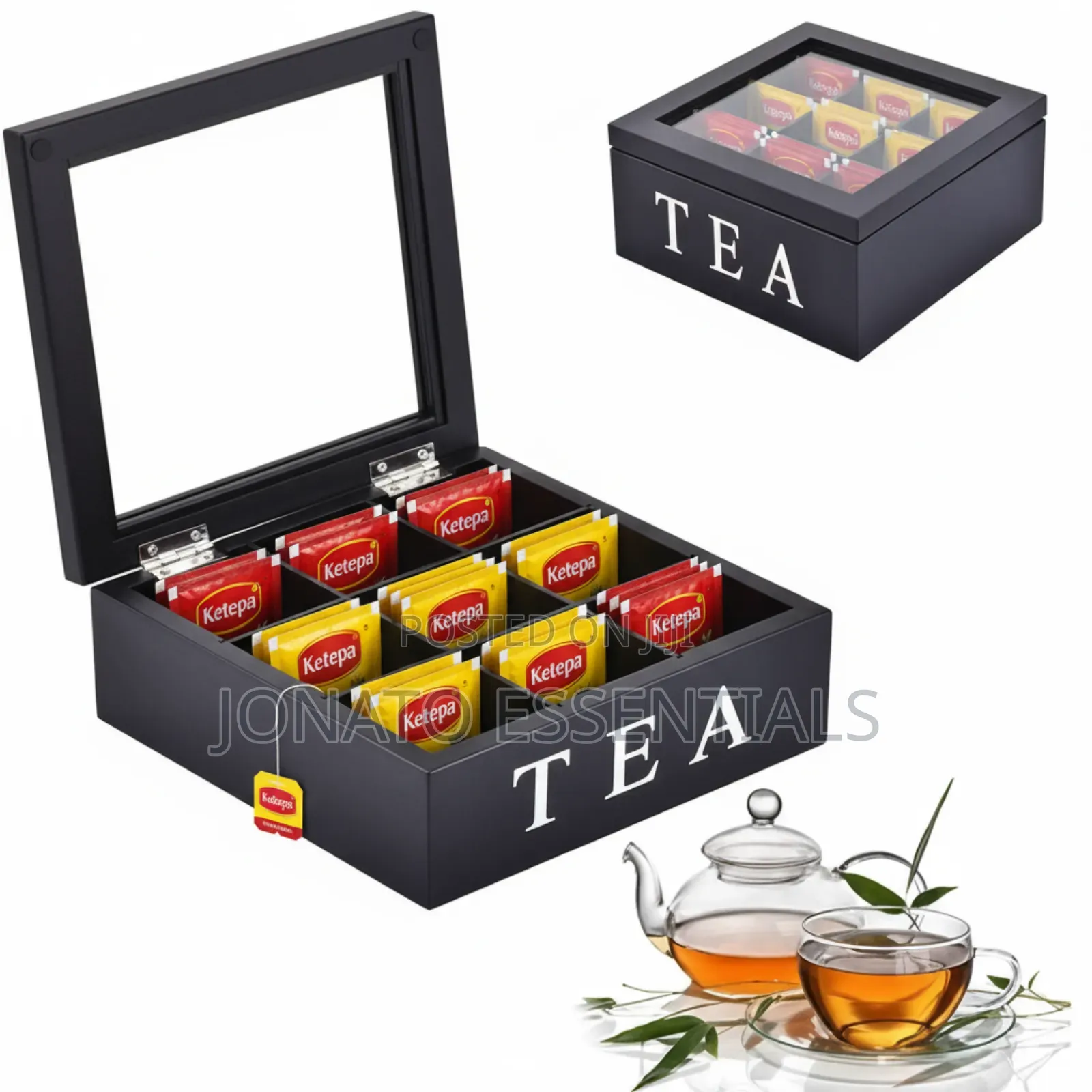 Wood Tea Bag Organizer Box With Ketepa Tea Bags 9 Slot