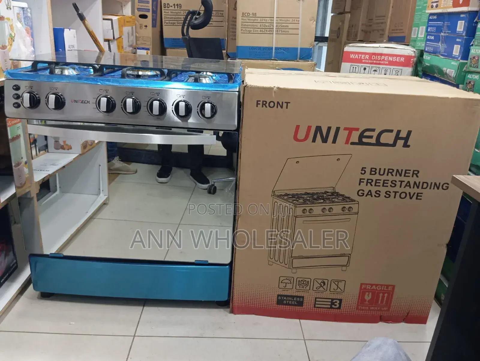 60*80 Unitech 5 Burner Freestanding  Full Gas Cooker
