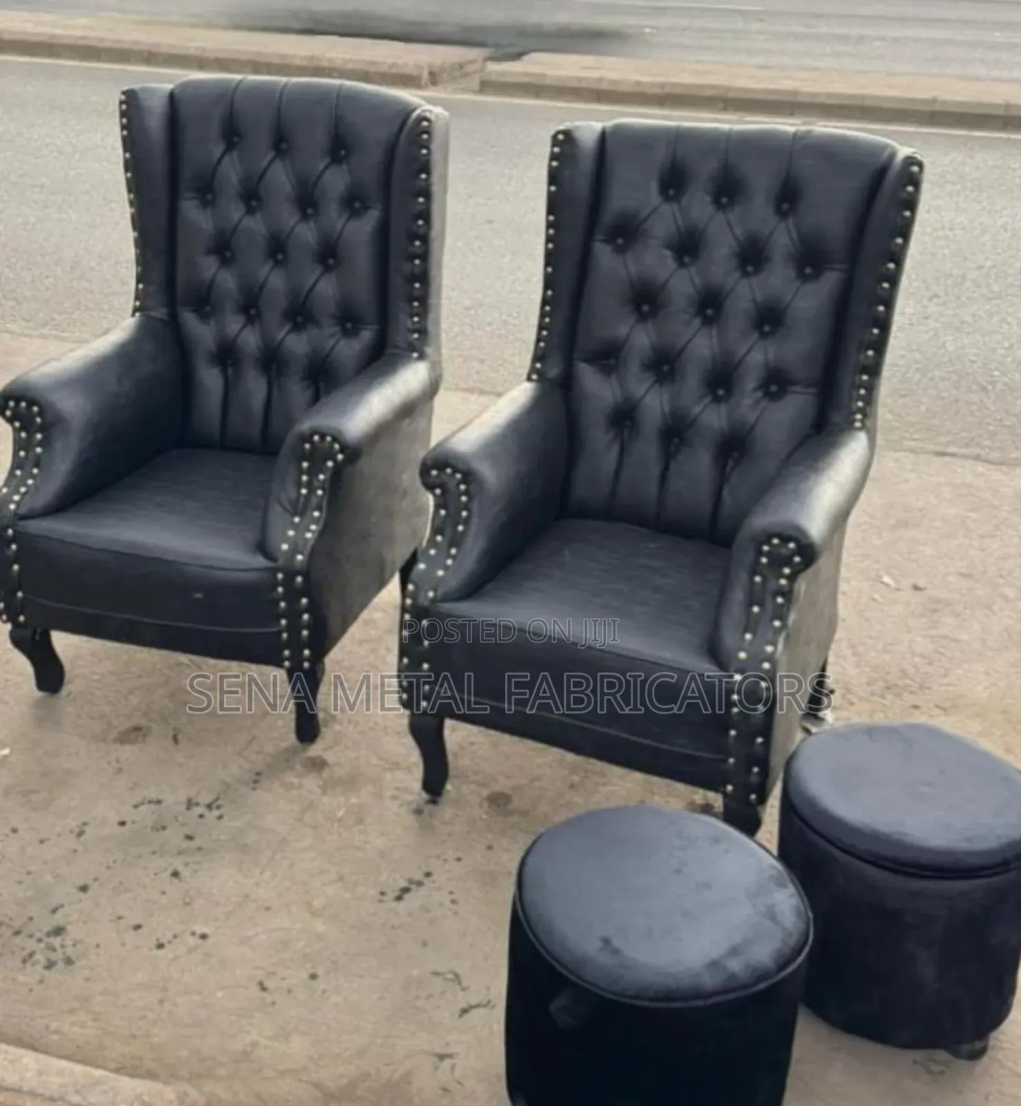 Faux Leather King-Size Chairs With Pouffes