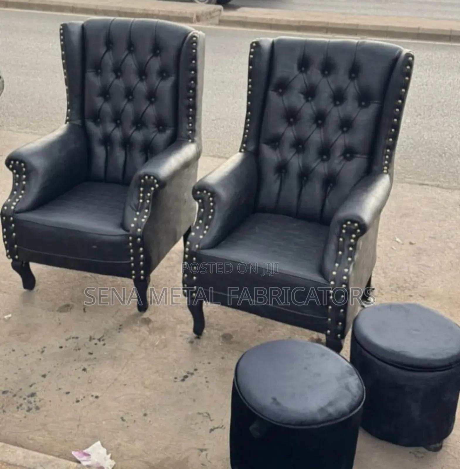 Faux Leather King-Size Chairs With Pouffes