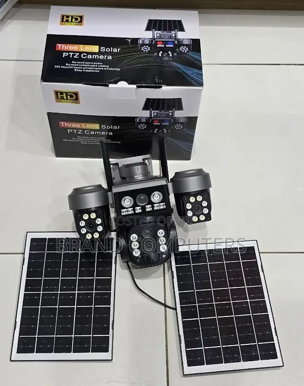 Triple Lens Solar Powered Camera Monitor With Night Vision Dual Panels
