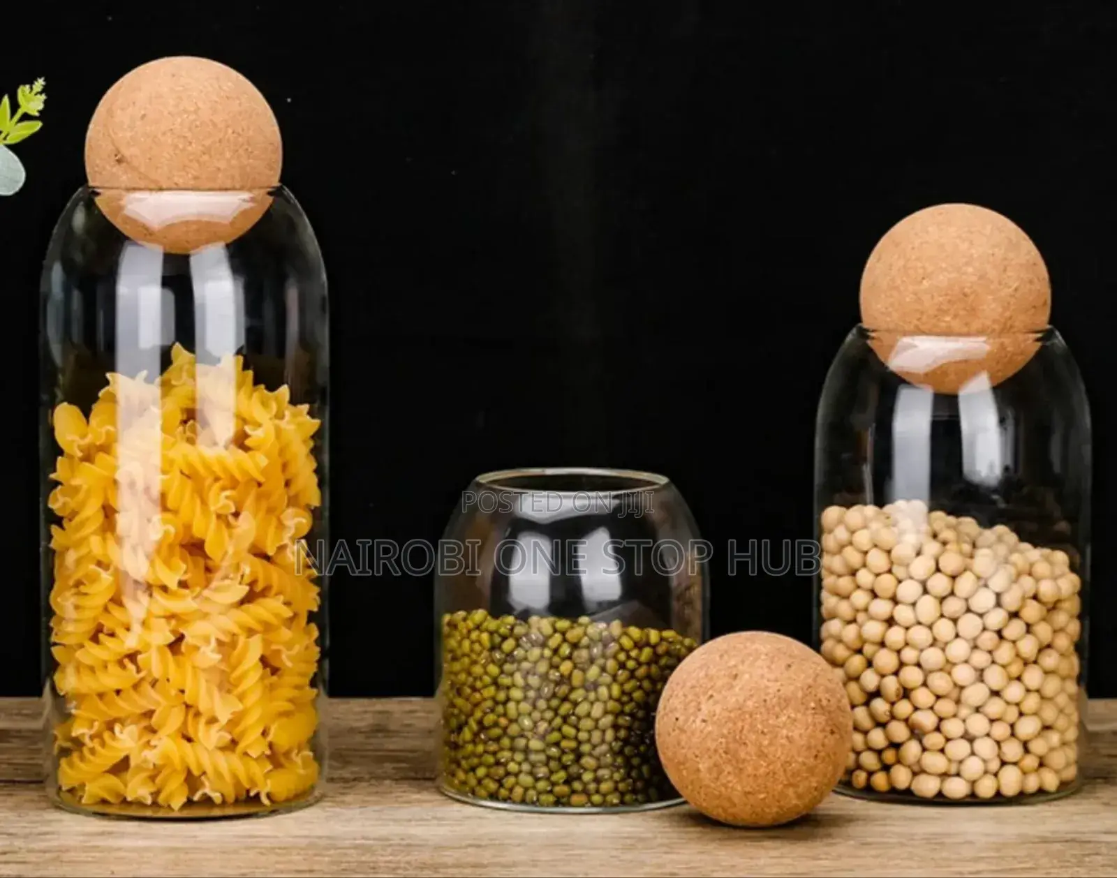 Elegant Glass Storage Jar With Cork Lid 3pcs