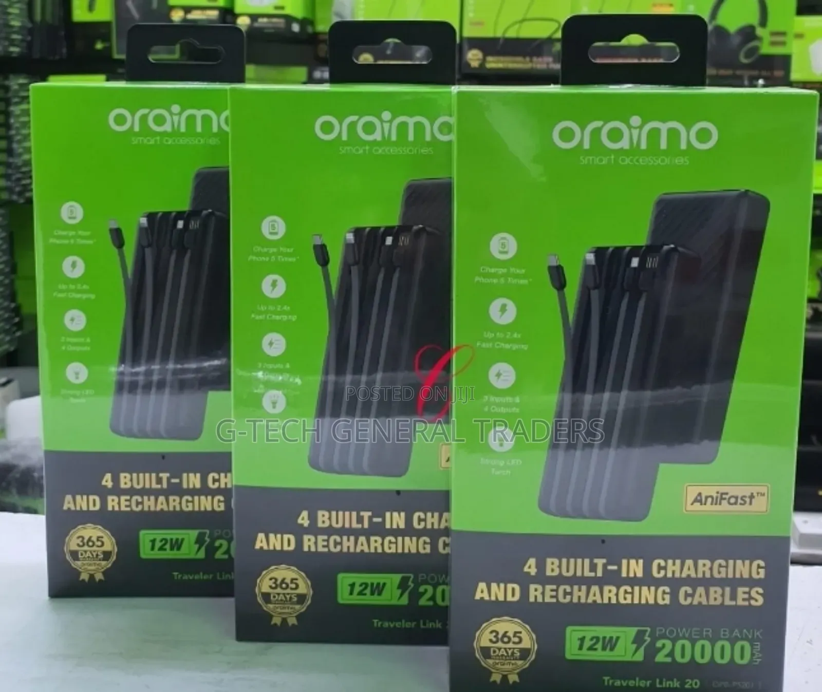 Oraimo 20000mah 12w Powerbank With 4 Built Cables