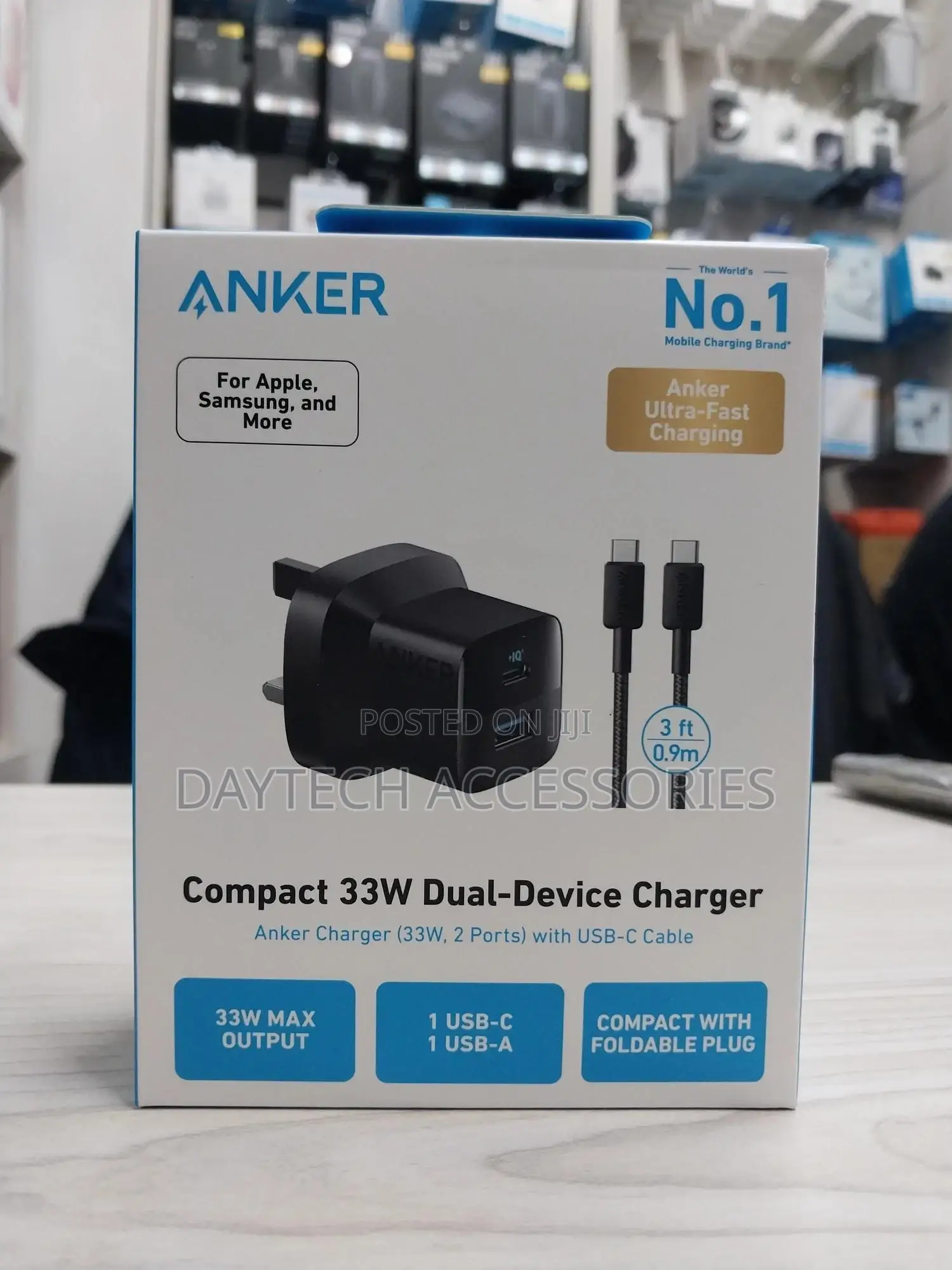 Anker 33w Dual-Port Charger With Usb-C Cable.