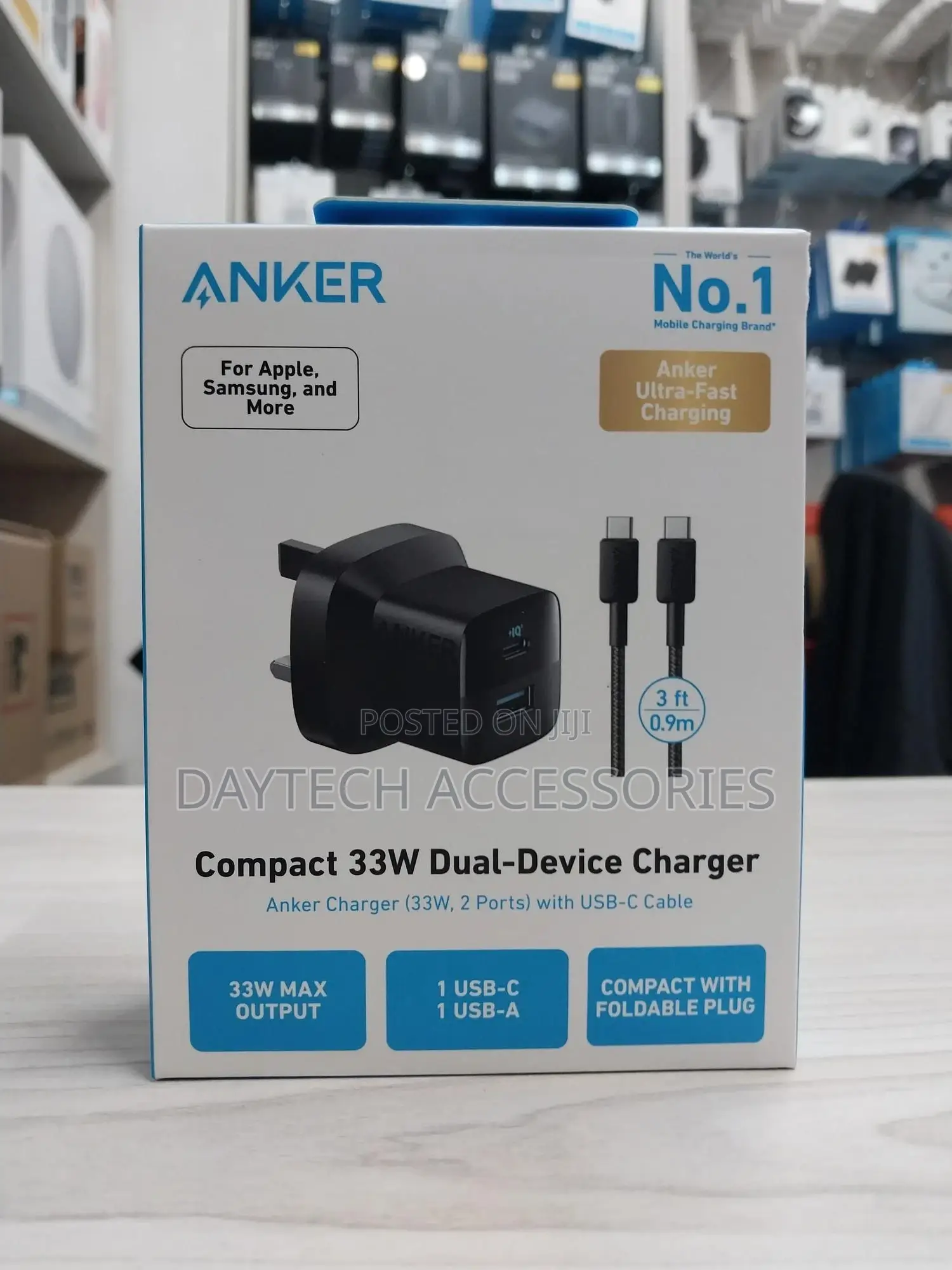 Anker 33w Dual-Port Charger With Usb-C Cable.