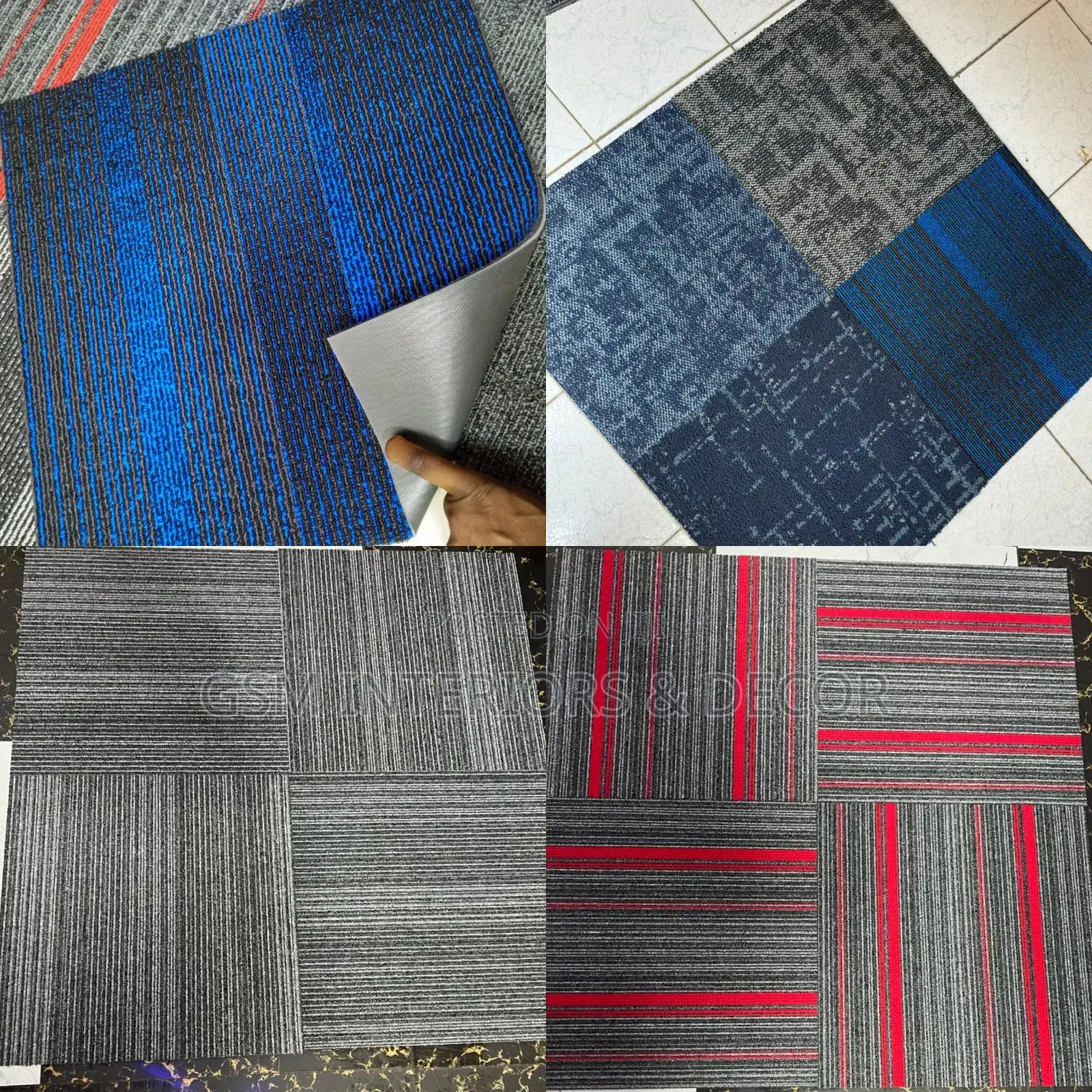 Blue-Red Wall to Wall Carpet Tiles for Executive Office