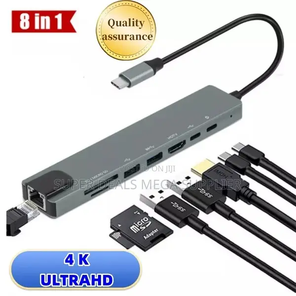 8 in 1 Type C Multiport Hub Hdmi Usb 3.0 Sd Tf and Ethernet Adapter