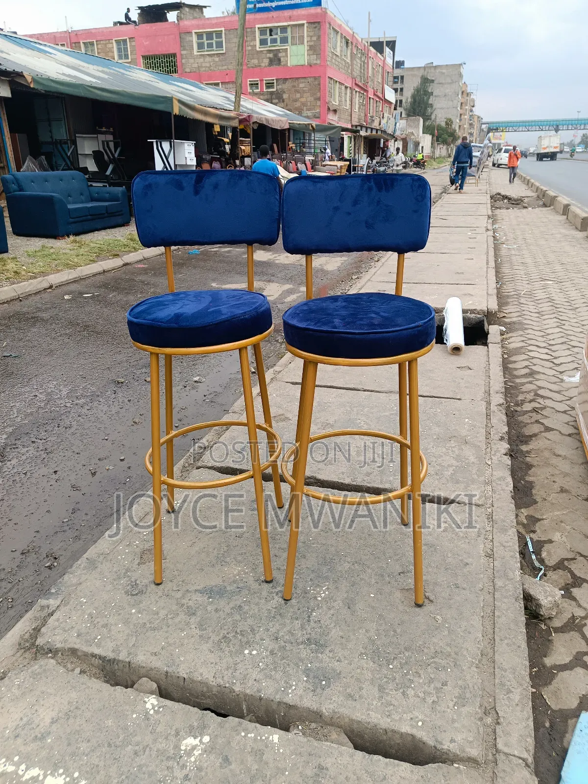 Kitchen Counter Stools or Bar Stool S, Blue/ Gold 