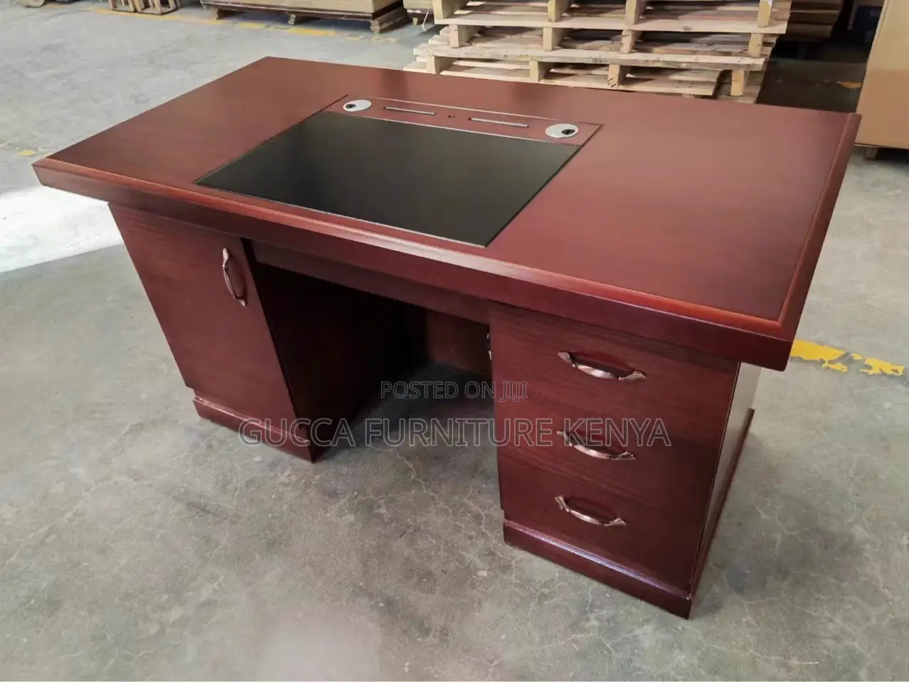 Office Desk: Executive Red Mahogany Office Task Desk-1200mm