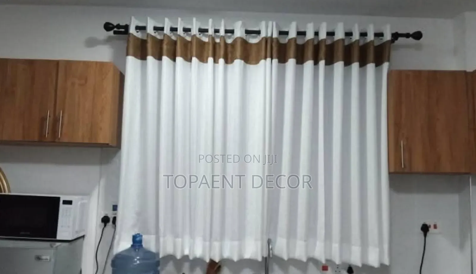 White Kitchen Window Sheers With A Touch Of Brown Curtain