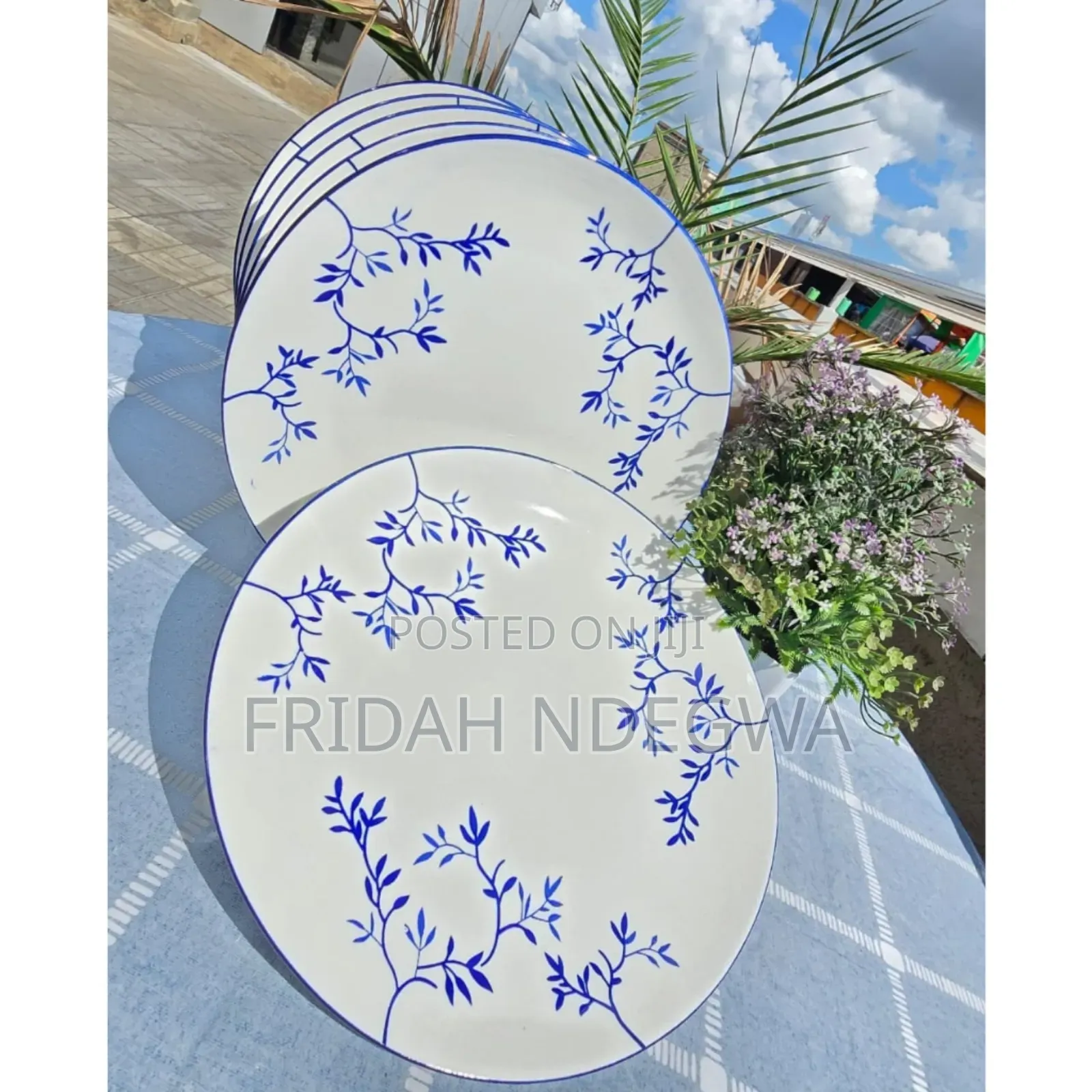 6pcs White Blue Ceramic Plate*