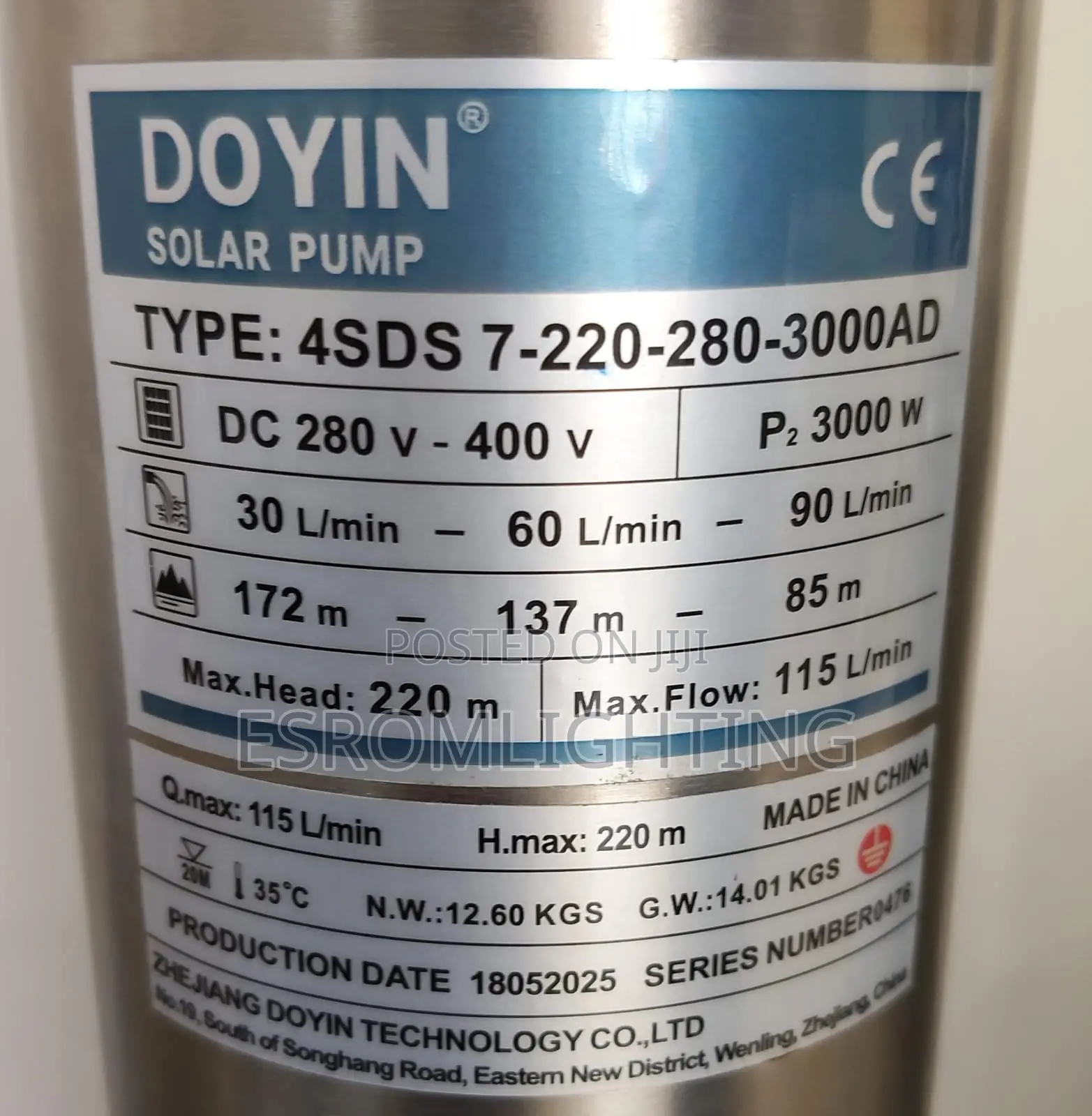 Doyin 3kw Solar Water Pump – Model 4sds7-220-280-3000ad